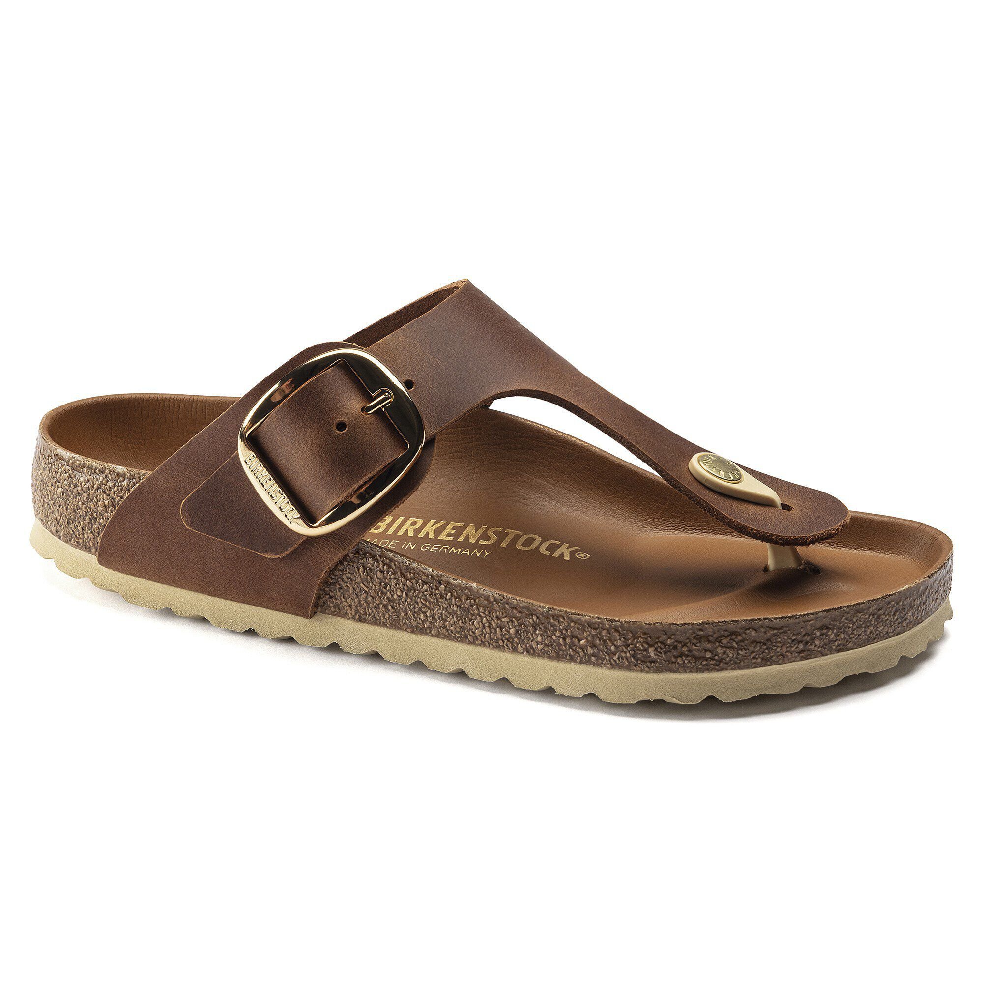 BIRKENSTOCK Gizeh Big Buckle Cognac Oiled Leather + Leather insole Narrow Fit Str. 38